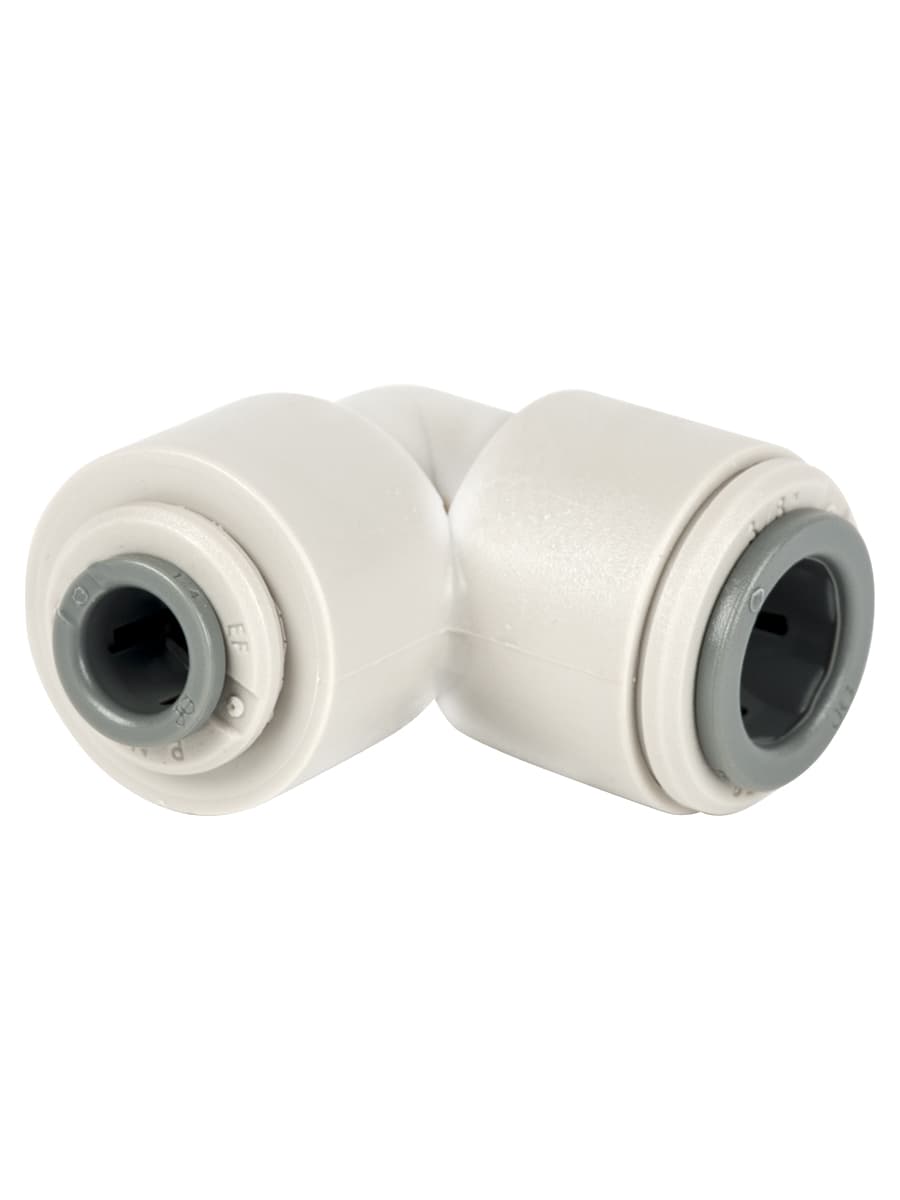 Корейский фильтр для воды Уголок JG, 3/8" х 1/4" - Уголок цанговый John Guest серии PI размером 3/8” x 1/4" изготовлен из серого ацеталь сополимера, что делает его особенно подходящим для применения в пищевой промышленности и производстве питьевых жидкостей. Также идеально подходит для сжатого воздуха и инертных газов и может использоваться в линиях подачи смешанных газов N2/CO2 (для раздачи пива), а также в пневматических и вакуумных системах.