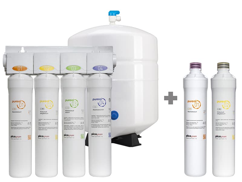 Корейский фильтр для воды PPR-1140 3,2 без крана + комплект картриджей - Фильтр для очистки воды методом обратного осмоса PPR-1140 предназначен для доочистки водопроводной воды и получения чистой питьевой воды, не требующей кипячения. Благодаря обратноосмотической мембране фильтр эффективно снижает соли жесткости в воде. Используемая технология EFRO (Eco Friendly Reverse Osmosis) позволяет существенно снижать объем сливаемой в дренаж почти в 2 раза. Комплектация данного фильтра включает в себя: накопительный бак 12 литров (3,2 галлона), кран чистой воды из нержавеющей стали, а также всё необходимое для монтажа.